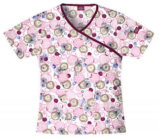 Dickies Medical   Dental Uniform Scrubs   Print Top ** Pink Bubbles **