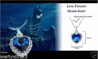 Heart Of Ocean Necklace Silver Memory Titanic Blue Rhinestone Crystal 