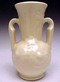 Shawnee Pottery Small Two Handled Cream colored Beige Embossed Flowers 