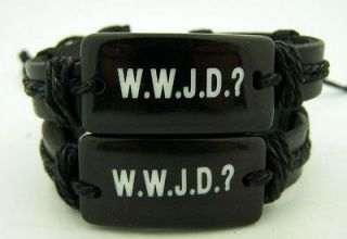 LOT Mens Womens Set 2 Leather Rope What Would Jesus Do WWJD Bracelet 
