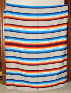 Mexican Serape Blanket Throw 5x7 Gray Stripe Fringed Lightweight