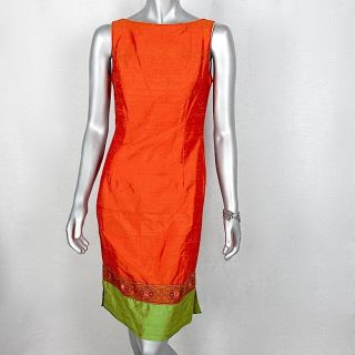 Mica Silk 70s Orange Green Tank Pencil Dress Clothing Knee 4 S M 