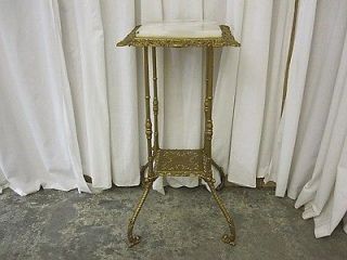 Antique Victorian Style Metal & Marble Plant Stand Ornate Filigree 