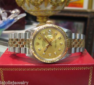 MENS ROLEX OYSTER PERPETUAL DATEJUST GOLD STEEL DIAMOND WATCH