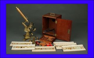   English Microscope. 1853. Original Case and Accessories.Working order