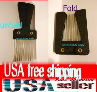   Fold Pocket Travel DETANGLE metal AFRO Comb wig lift pik Pick Pic l
