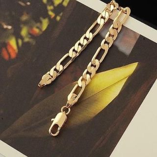   Yellow Gold Filled Mens Necklace Figaro Chain 22 Link GF Jewelry 6mm