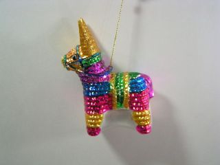 CHRISTMAS Colorful Pinata Ornament NEW Glass Mexican Donkey 