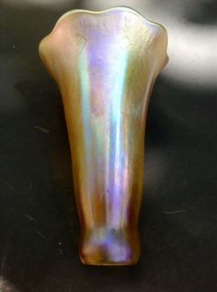Signed LCT Tiffany Favrille 8 Ribbed tulip iridescent art glass lily 
