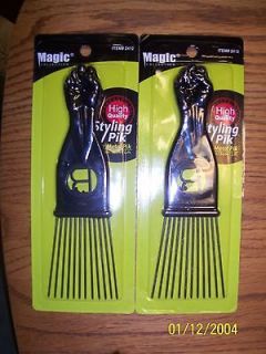 MAGIC BRAND BLACK AFRO FAN HAIR PICKS pik/comb W/power fist handle