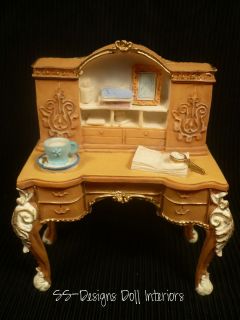 Dollhouse Miniature Writing Desk Ornate French Provincial Ceramic Half 
