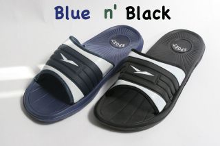 New Mens Easy Slip on Sport Slide Sandals, Black Blue with White 