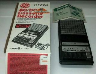 GE 3 5014 PORTABLE CASSETTE TAPE RECORDER PLAYER AC/DC IN BOX