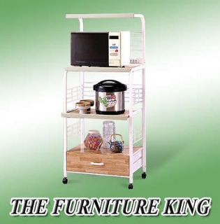 WHITE KITCHEN MICROWAVE UTILITY CART ROLLING BAKERS RACK SHELF RV BOAT 