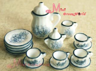 Lot of 15 Blue Peony Dollhouse Miniature Coffee Tea Cup Set