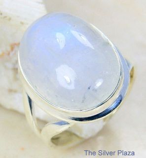 CLASSIC RAINBOW MOONSTONE & REAL 925 SILVER RING, SIZE 4 3/4 GIFT E62