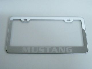 Newly listed *MUSTANG* chrome metal license plate frame +screw caps 
