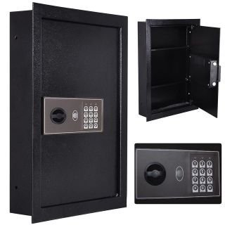   Recessed Wall Flat Safe Home Security Digital Lock Box Gun Cash LED