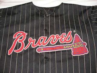 Atlanta Braves Jersey Vintage Majestic Black Pin Stripe Mens Large