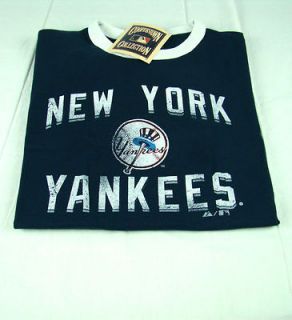 Mens Majestic MLB New York Yankees Ringer Navy T Shirt any size S M L 