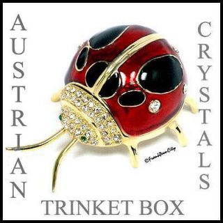 Exquisite Ladybug Hinged Trinket Box w/ Austrian Crystals