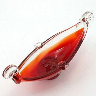 Murano Glass Mid Century Gondola Flame Orange and Crystal Art Glass 
