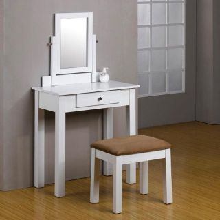 Concise & Lively Style 2 PC White Wood Make Up Table Dresser Vanity 