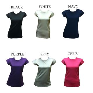Womens Plain Cap Sleeve Cotton T Shirt SIZES XS L