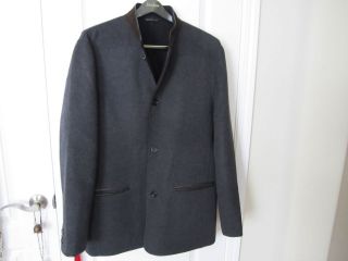 NWOT Ermenegildo Zegna Men 100% Wool Leather Trim Coat Sz 56