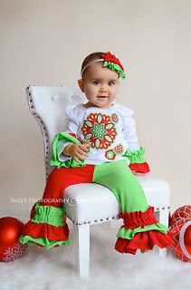 Baby/Toddler/g​irls Christmas ruffle pants, shirt and headband set 