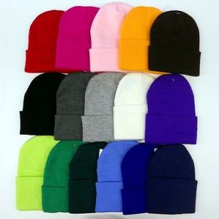 Unisex Beanie Solid Color Warm Plain Acrylic Knit Ski Beanie Skull Hat 