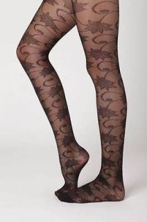 ANTHROPOLOGIE* NWT Vined Tights Sheer Black Floral By Tintoretta XS 