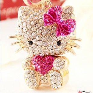 Hello Kitty Hot Pink Cat Fashion Swarovski Crystal Charm Pendant Key 