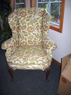 Vintage Custom Made Wing Back Chair Ivory & Gold Tones Excellent 