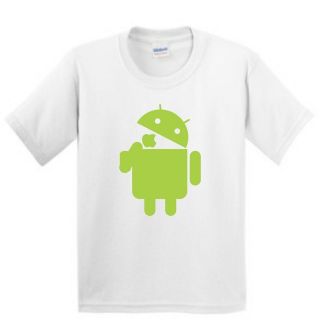 Android Droid logo eats Apple tee t shirt funny google
