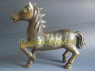   Carved Old Brass Dragon and Phoenix Horse Statue Sculpture