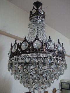 Antique Vintage French Basket Style crystal chandelier 1940s Lamp 