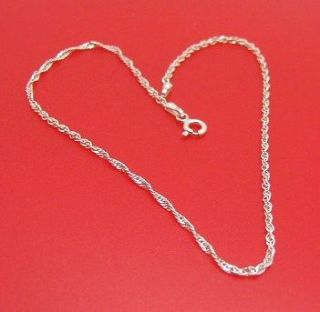 Anklet Silver Sterling Link Rope Twist Chain JCM Thailand 925 1.3 