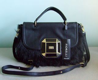 NWT $188 FIORELLI Large Black Long Faux Fur Shoulder Grab Bag Purse 
