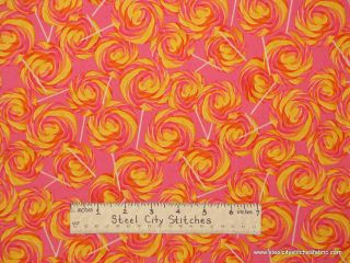   Treats Lollipop Swirl Orange Yellow Pink Cotton Novelty Fabric BTY