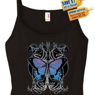 Spaghetti Strap T Shirt Tribal Butterfly Goth