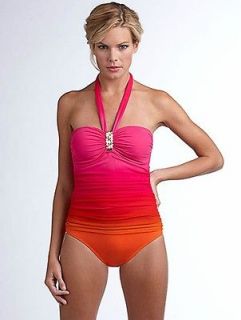   Pink Ombre Embellished Bandeau One Piece Swimsuit 6 NWT NEW $140