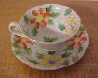 Orion OCCUPIED JAPAN Hand Painted Cup & Saucer Flowers Colorful China 