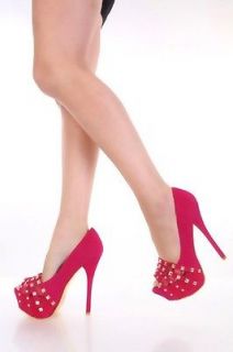   Pink Gold Studded Mesh Open Peep Toe Platform Stiletto Heels Pumps 8