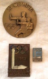 1952 Helsinki Olympics Set of 3 Participant Pin, Badge, Medal USA 
