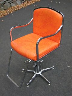 Vintage Modern Salon Styling Chair Orange Chrome Adjustable Barbershop 