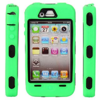 New Hard Silicone + Plastic Case Cover for iPhone 4 4S Green + Black