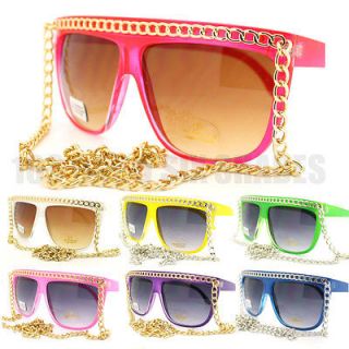   Pop Star Fat GOLD/SILVER CHAIN Sunglasses Flat Top Oversized Retro