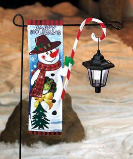Christmas Flag With Solar Lantern Snowman Decoration Outside Outdoor 