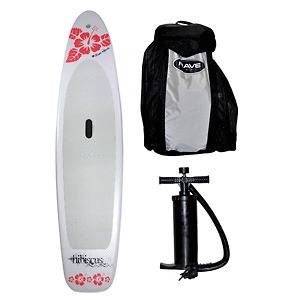 Rave Hibiscus Inflatable Stand Up Paddle Board 3 removable fins hand 